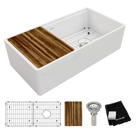 Elkay Fireclay 36 X 18.8 X 9.6 Single Apron Sink Kit White SWUF13620CBWH